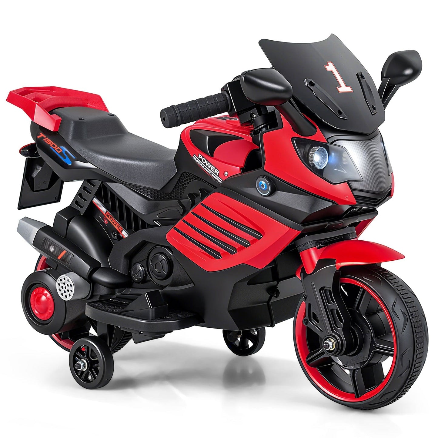 6V Kids Motorcycle with Headlights Music and Detachable Training Wheels