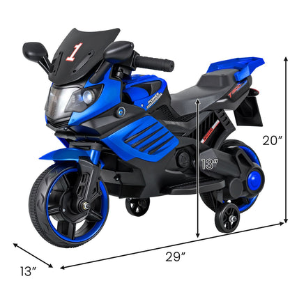 6V Kids Motorcycle with Headlights Music and Detachable Training Wheels