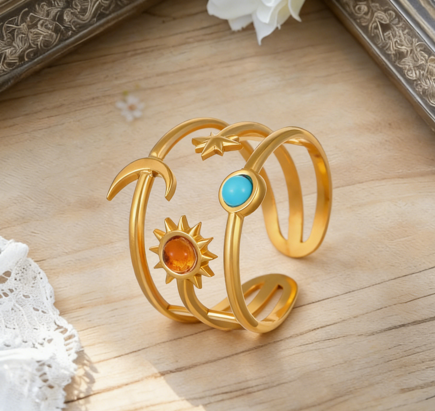 18K Gold Stainless Steel Natural Stone Ring