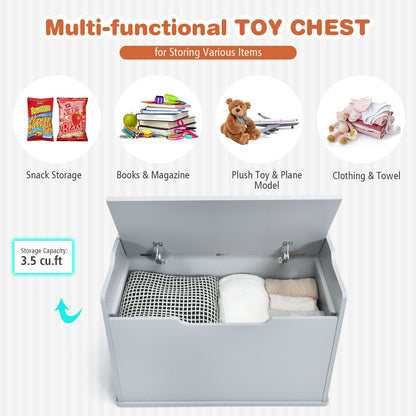 Kids Toy Wooden Flip-top Storage Box Chest Bench with Cushion Hinge-Gray