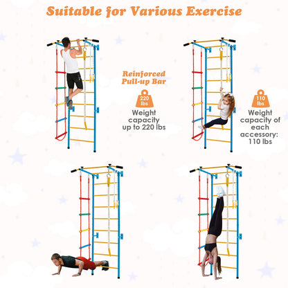 7 In 1 Kids Indoor Gym Playground Swedish Wall Ladder for Solid Wall-Yellow