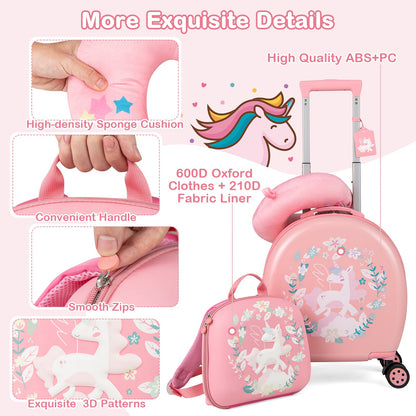 Kids Luggage Set with 14 Inches Carry-on Hardside Spinner Toddler Luggage and 10 Inches Backpack-Pink