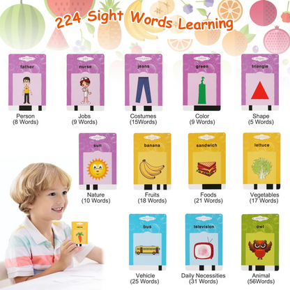 224 Words Kid Flash Talking Cards 112 Card Electronic Cognitive Audio Toddler Reading Machine Animal Shape Color Repeated Learning Cards English For C