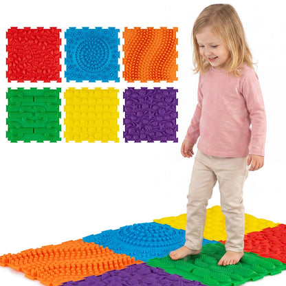 Interlocking Sensory Mats 6-Piece Set with Textured Surfaces