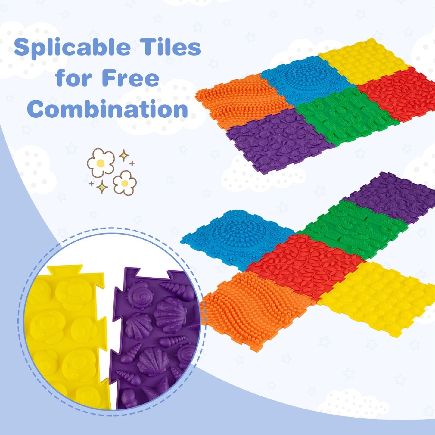 Interlocking Sensory Mats 6-Piece Set with Textured Surfaces