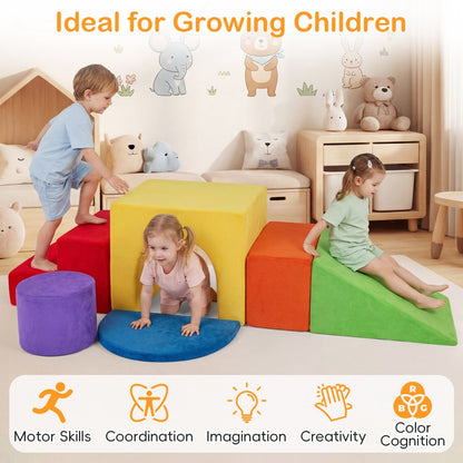Foam Climbing Blocks Set with Slide and Tunnel - 6 Pieces