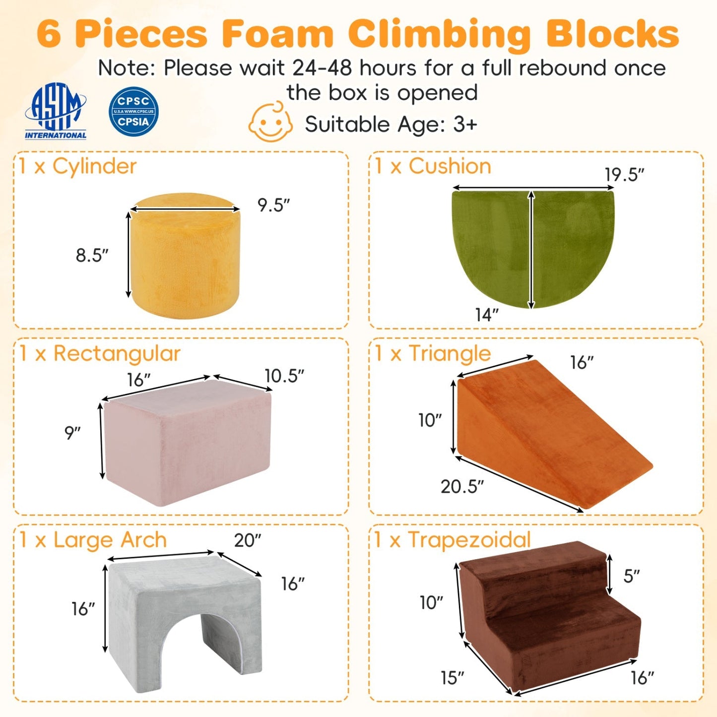 Foam Climbing Blocks Set with Slide and Tunnel - 6 Pieces