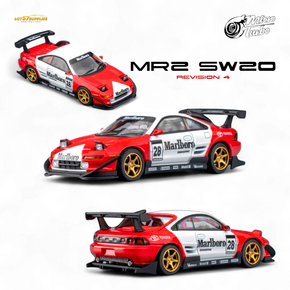MicroTurbo Toyota MR2 Red & White Racing Livery 1:64