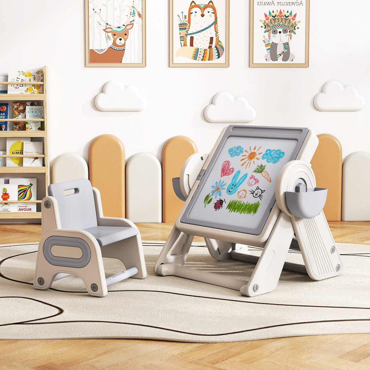 6-in-1 Multi-activity Children Table and Chair Set Folding Art Easel Set