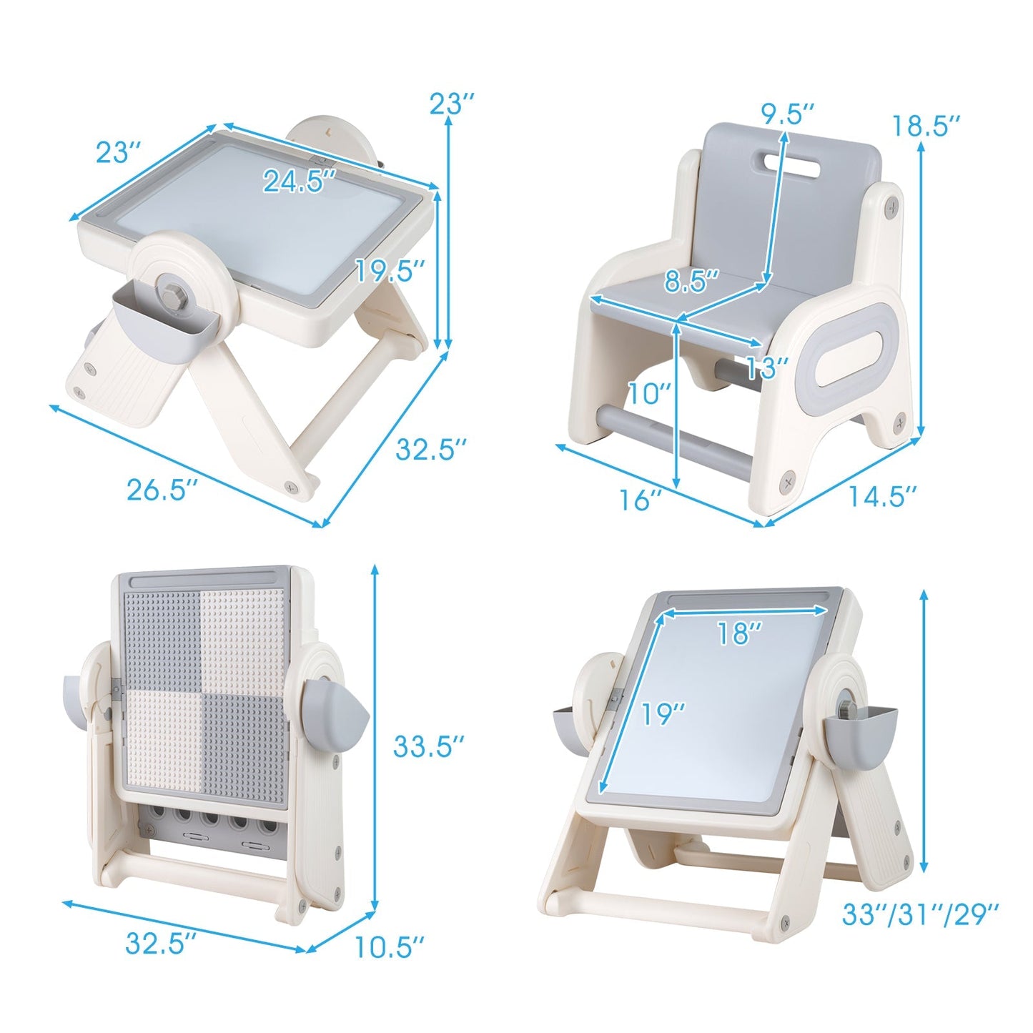 6-in-1 Multi-activity Children Table and Chair Set Folding Art Easel Set