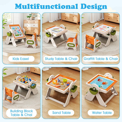 6-in-1 Multi-activity Children Table and Chair Set Folding Art Easel Set
