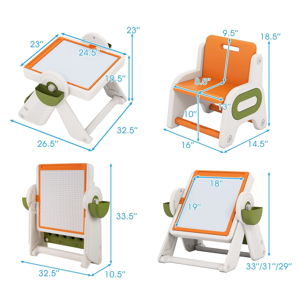 6-in-1 Multi-activity Children Table and Chair Set Folding Art Easel Set