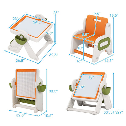 6-in-1 Multi-activity Children Table and Chair Set Folding Art Easel Set