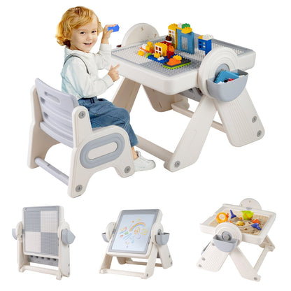 6-in-1 Multi-activity Children Table and Chair Set Folding Art Easel Set