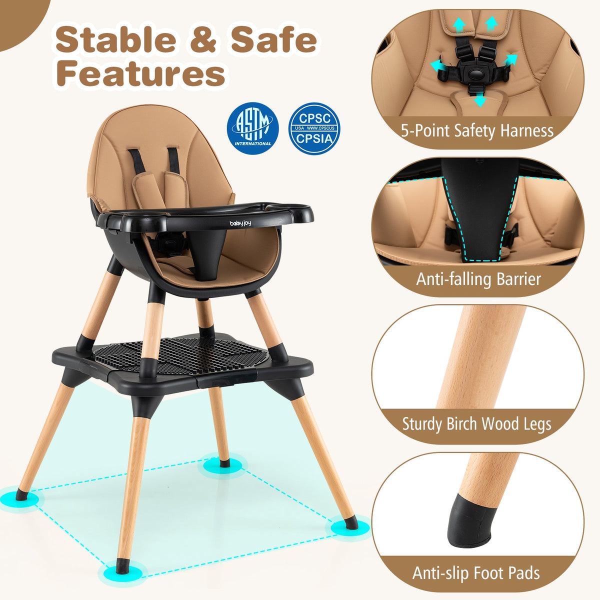 5-in-1 Baby Wooden Convertible High Chair