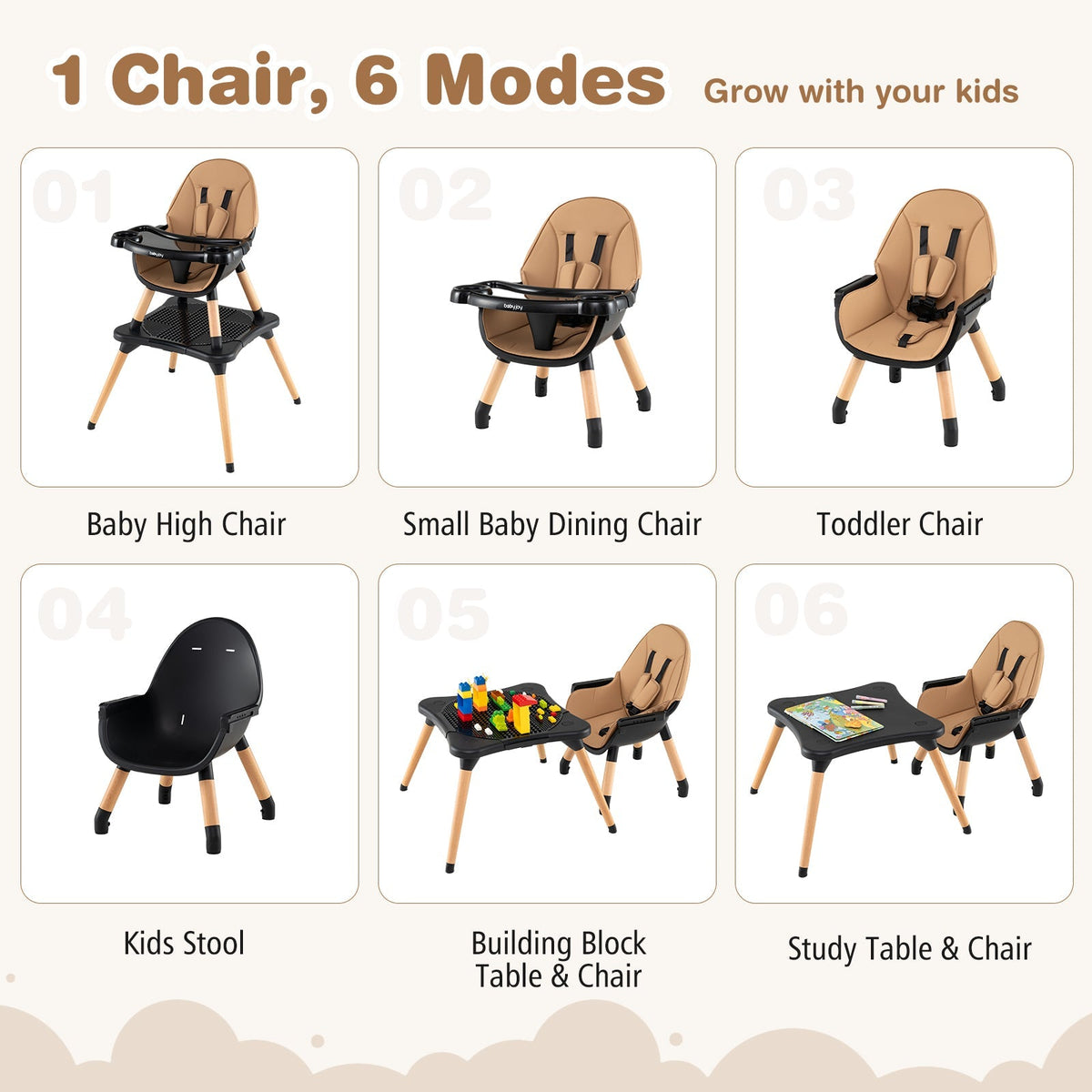 5-in-1 Baby Wooden Convertible High Chair