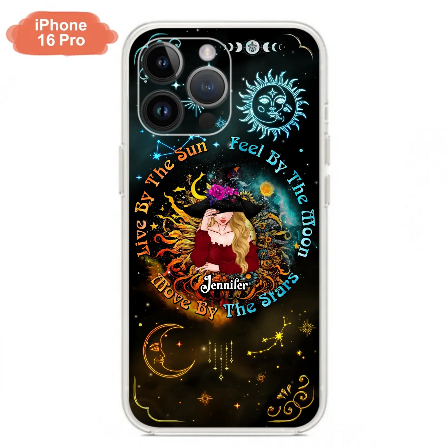 Custom Personalized Witch Phone Case - Gift Idea For Halloween/Witch Lovers - Live By The Sun Feel By The Moon Move By The Stars - Case For iPhone &  Samsung