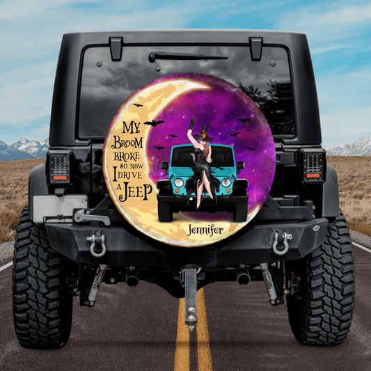 Custom Personalized Off-road Girl Spare Tire Cover - Gift Idea For Off-road Lover/ Halloween - My Broom Broke