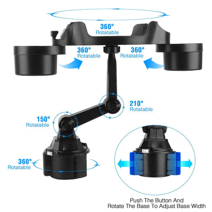 Car Cup Holder Expander 360¡ Rotating Car Tray Bottle Holder Adapter Multifunctional Water Cup Mount Stand with Phone Slot