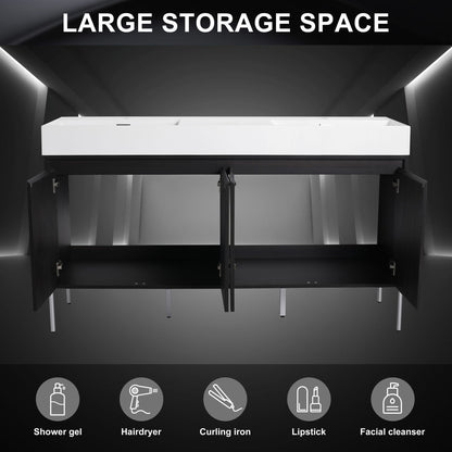 Freestanding Bathroom Vanity With Resin Sink And Storage Cabinet