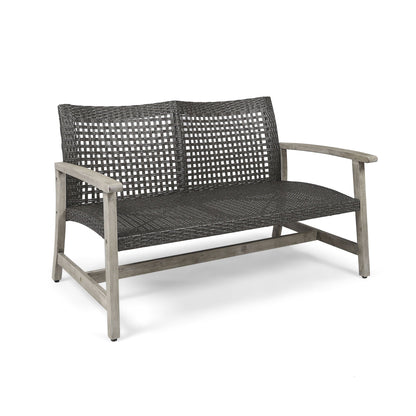 Hampton Outdoor Wood and Wicker Loveseat - Gray