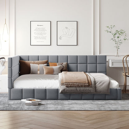 Full Size Upholstered Classic Mid Century Modern Daybed / Sofa Bed Frame, Elegant Design - Gray
