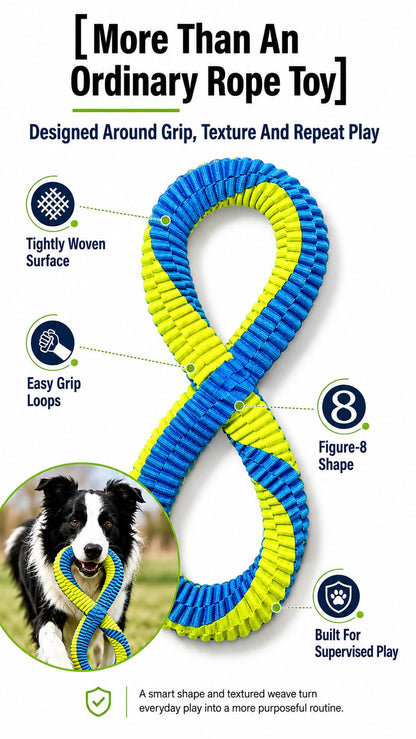 Dental Cleaning Tug Toy For Dogs, Dog Dental Toy, L With Textured Dental Weave, Washable Two Loop Figure 8 Design For Supervised Tugging, Chewing And Fetch