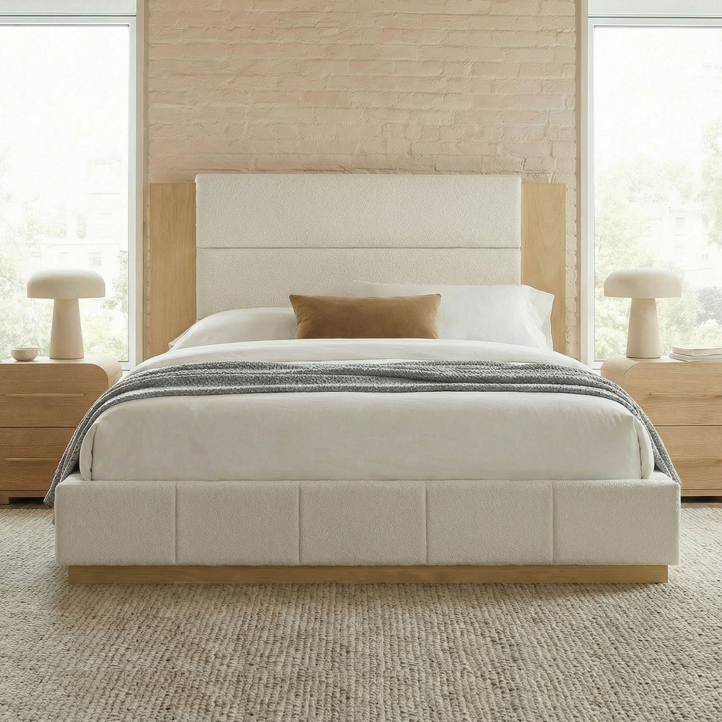 Modern Upholstered Platform Bed With Extended Headboard