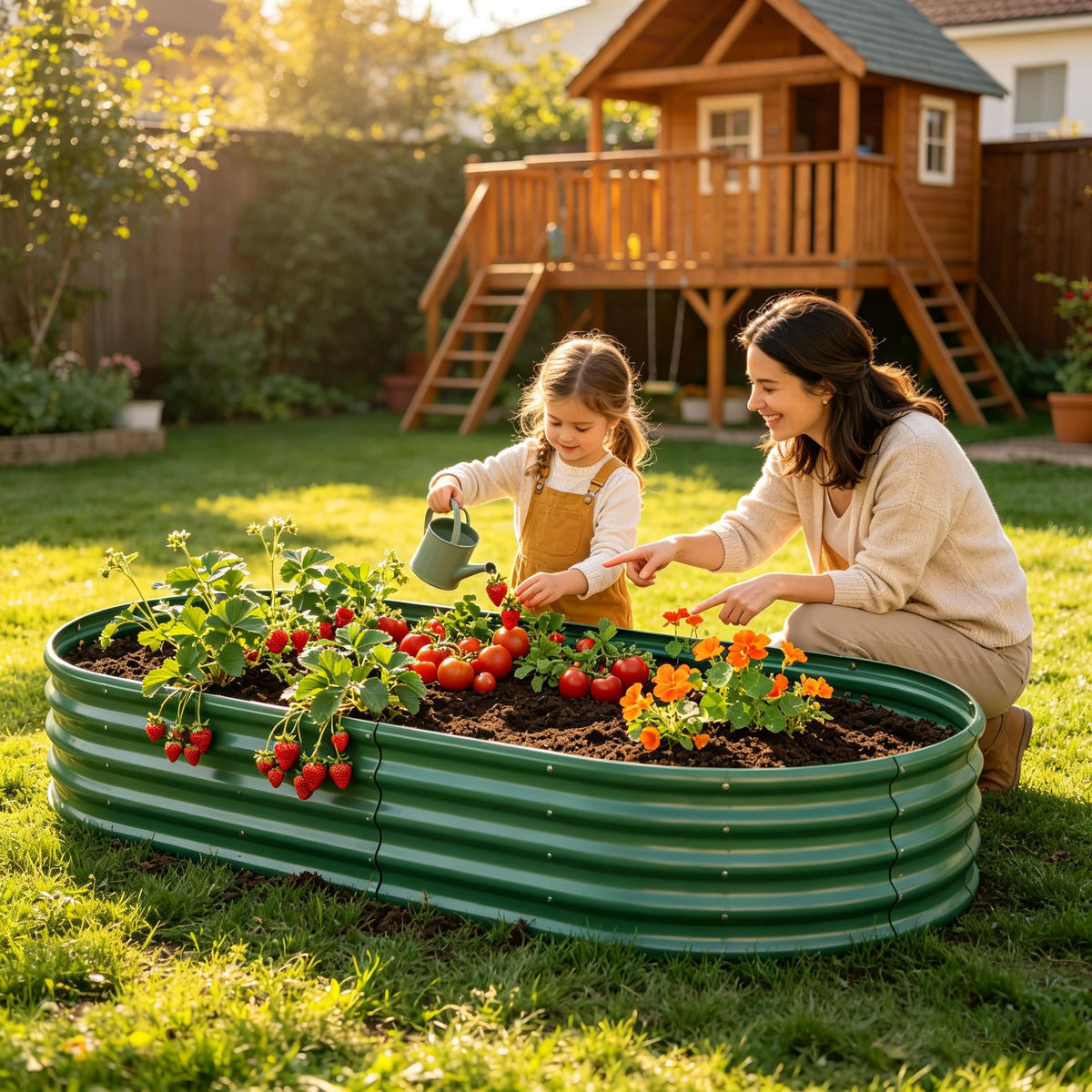 Galvanized Raised Garden Bed with Rust-Proof Design - Black or Green