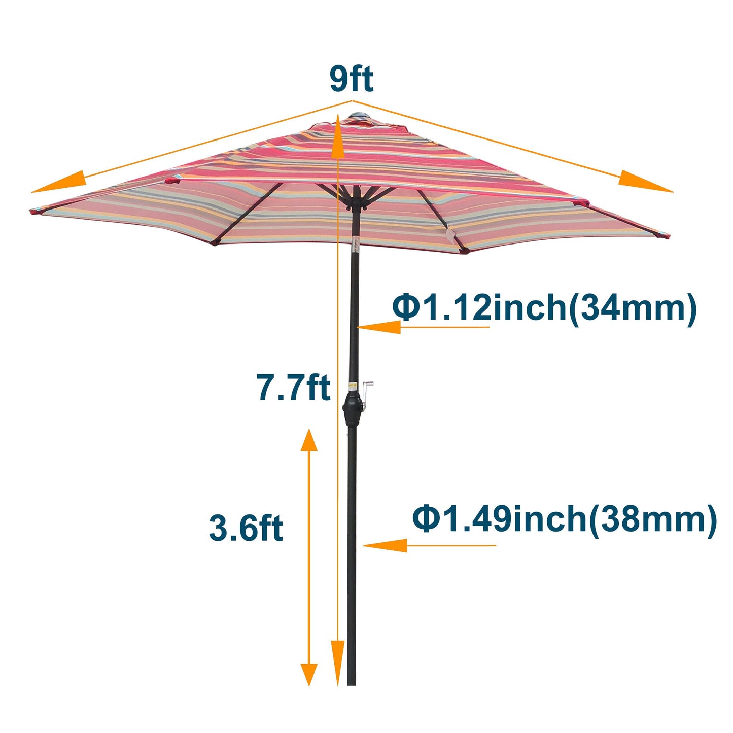 9FT Red Striped Patio Umbrella