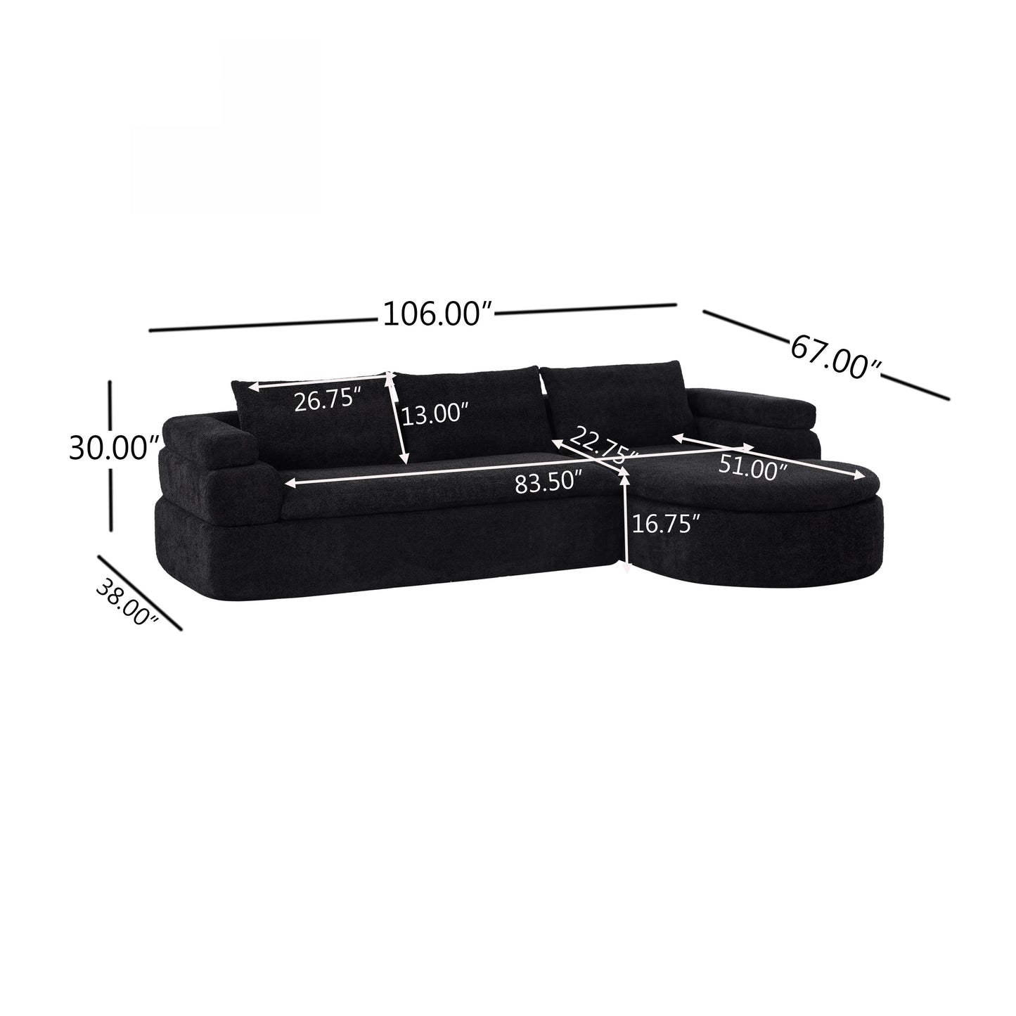 106" L-Shape Sectional Sofas (Black)