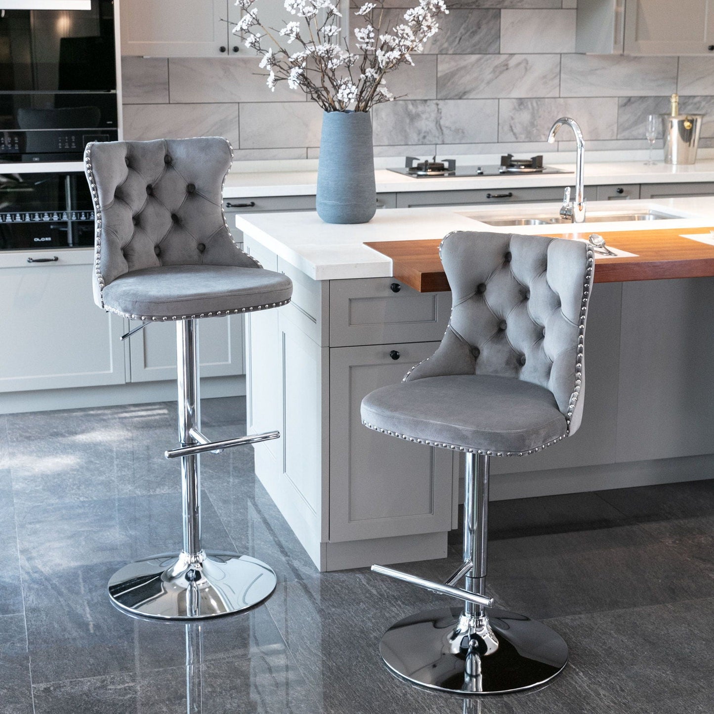 Swivel Adjustable Height Barstools Set of 2