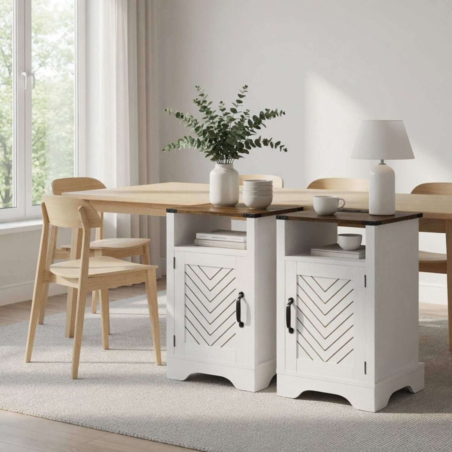 Farmhouse Nightstand With Charging Station & Storage