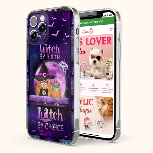 Custom Personalized Witch Phone Case - Gift Idea For Witch/ Dog/ Cat Lover - Upto 5 Pets - Witch By Birth - Case For iPhone/ Samsung