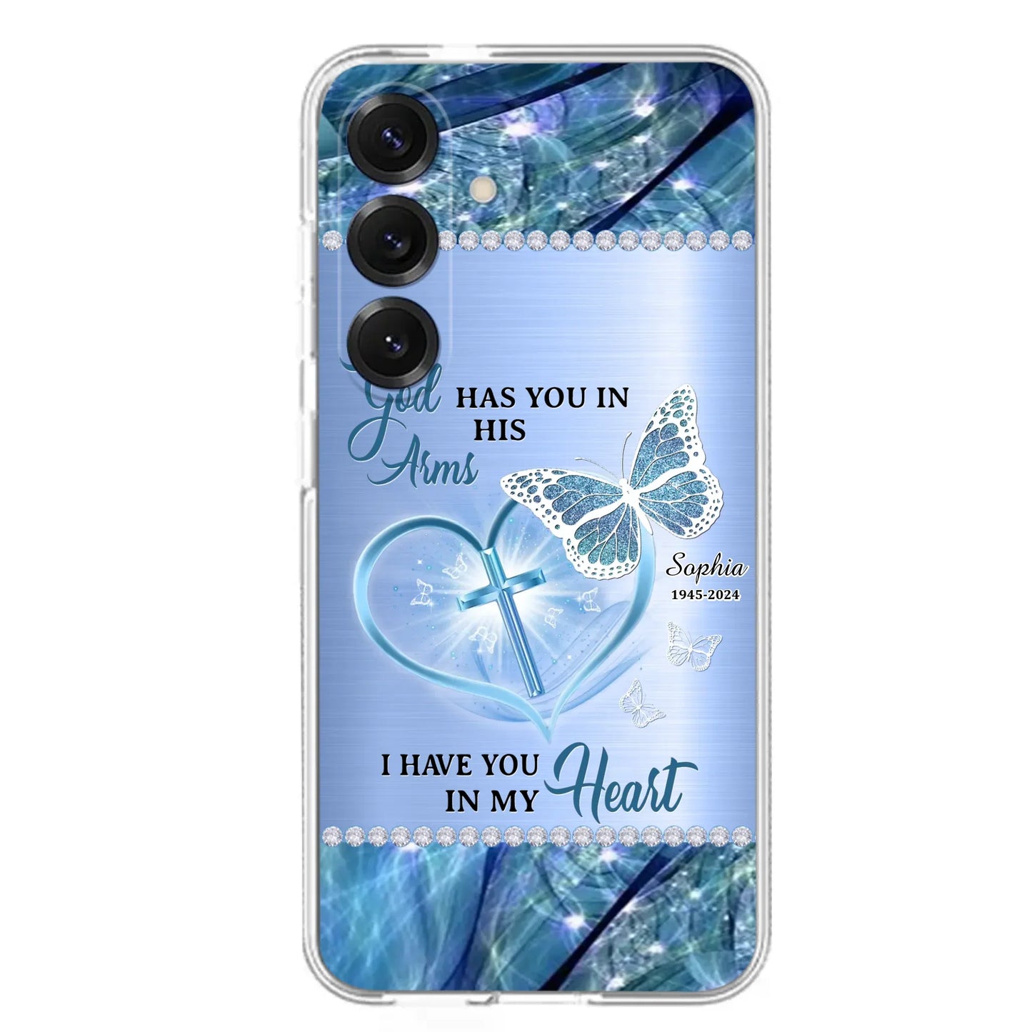 Custom Personalized Memorial Phone Case - Memorial Gift Idea For Family Member - God Has You In His Arms I Have You in My Heart - Case For iPhone/ Samsung