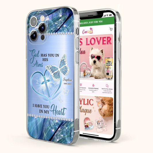 Custom Personalized Memorial Phone Case - Memorial Gift Idea For Family Member - God Has You In His Arms I Have You in My Heart - Case For iPhone/ Samsung