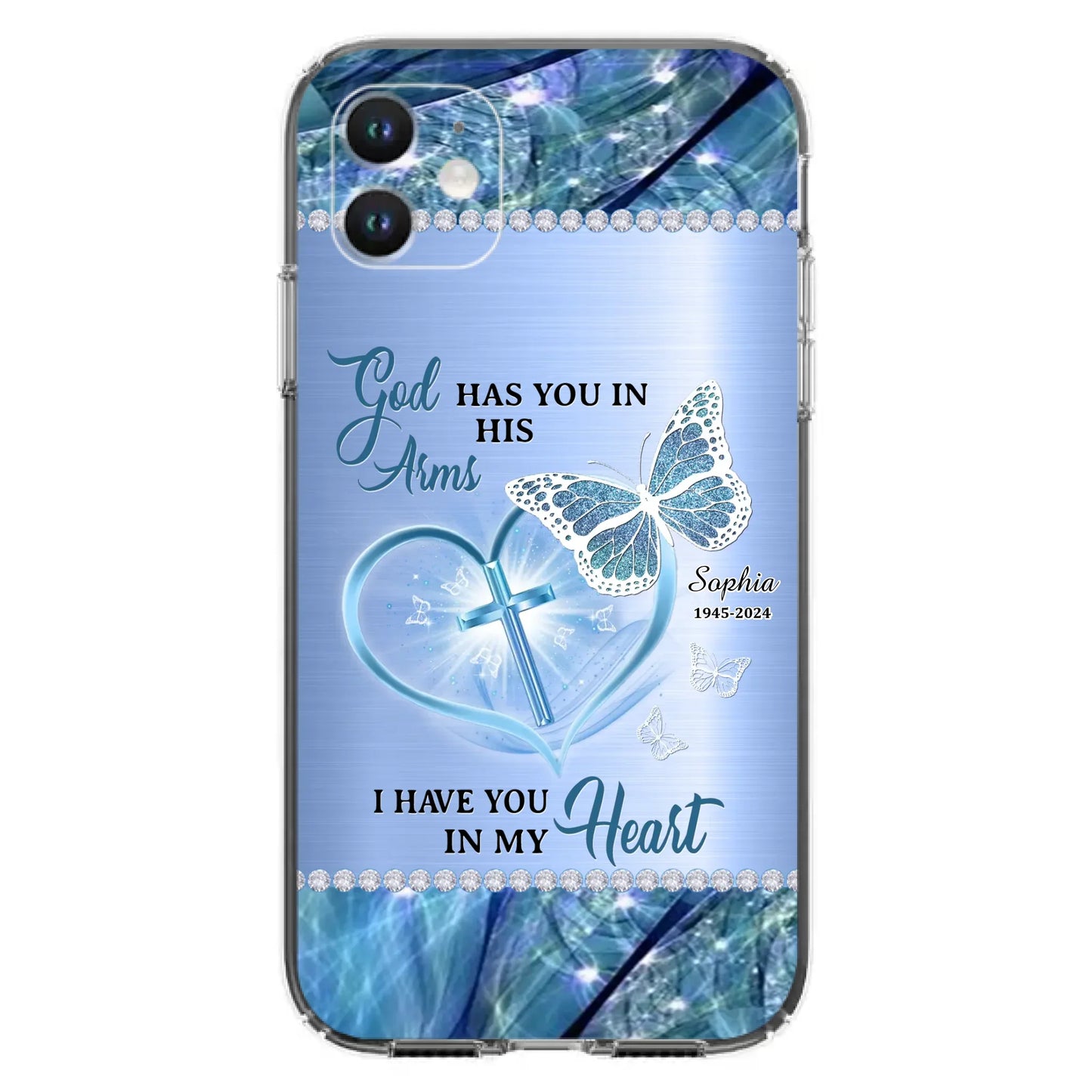 Custom Personalized Memorial Phone Case - Memorial Gift Idea For Family Member - God Has You In His Arms I Have You in My Heart - Case For iPhone/ Samsung