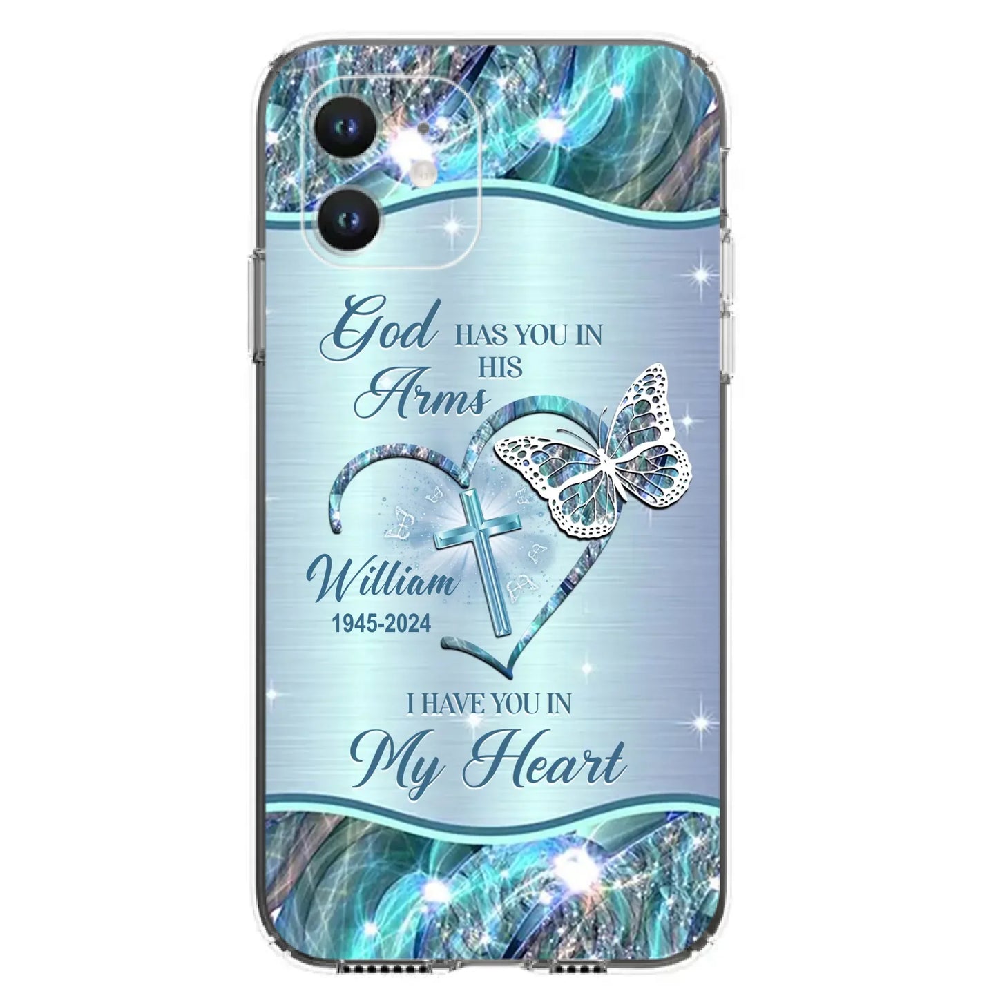Custom Personalized Memorial Phone Case - Memorial Gift For Family Member - God Has You In His Arms I Have You In My Heart - Case For iPhone/ Samsung