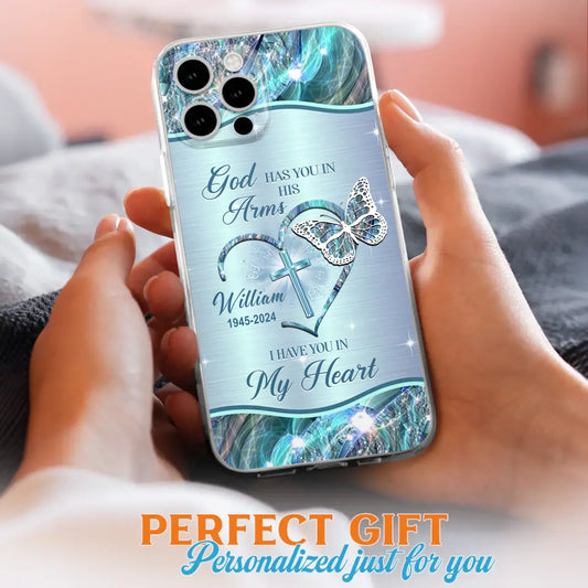 Custom Personalized Memorial Phone Case - Memorial Gift For Family Member - God Has You In His Arms I Have You In My Heart - Case For iPhone/ Samsung