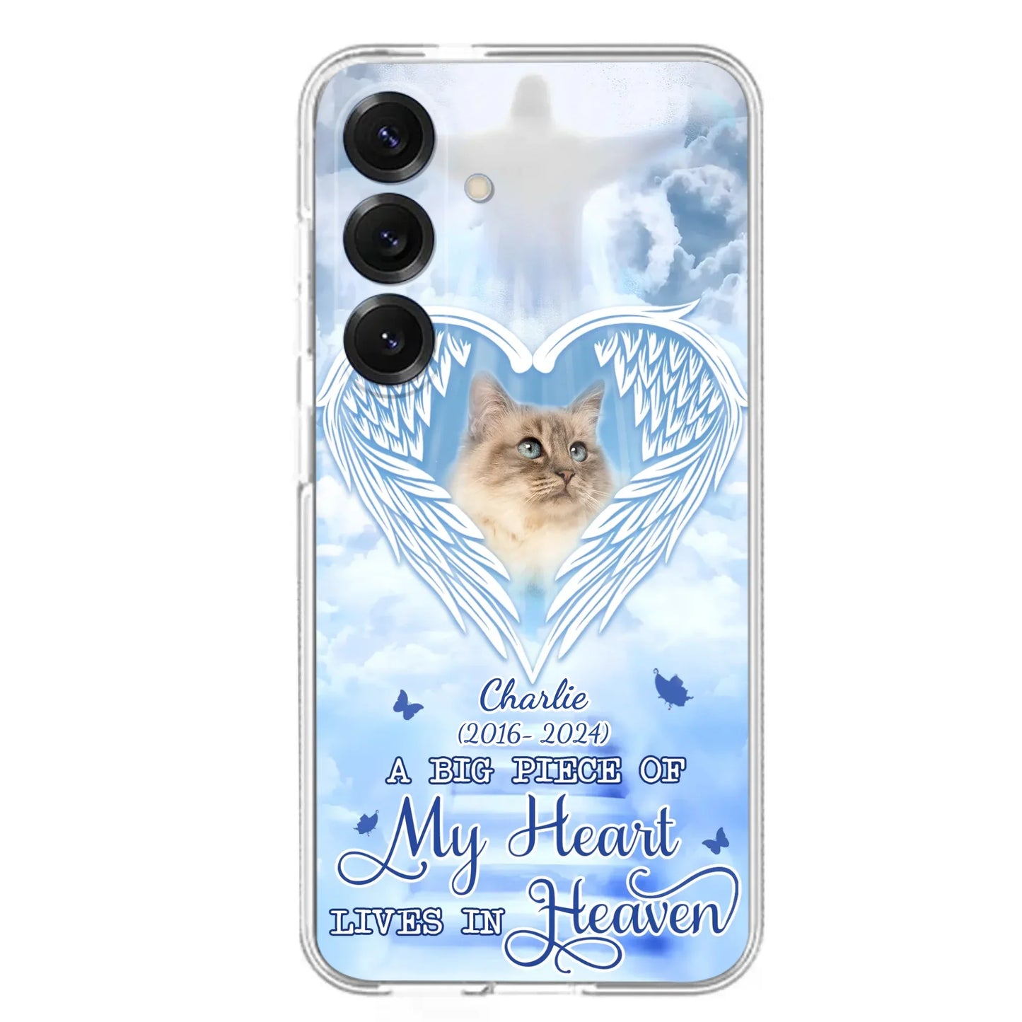 Custom Personalized Memorial Pet Phone Case - Upload Photo - Memorial Gift Idea For Pet Owner - A Big Piece Of My Heart Lives In Heaven - Case For iPhone/ Samsung