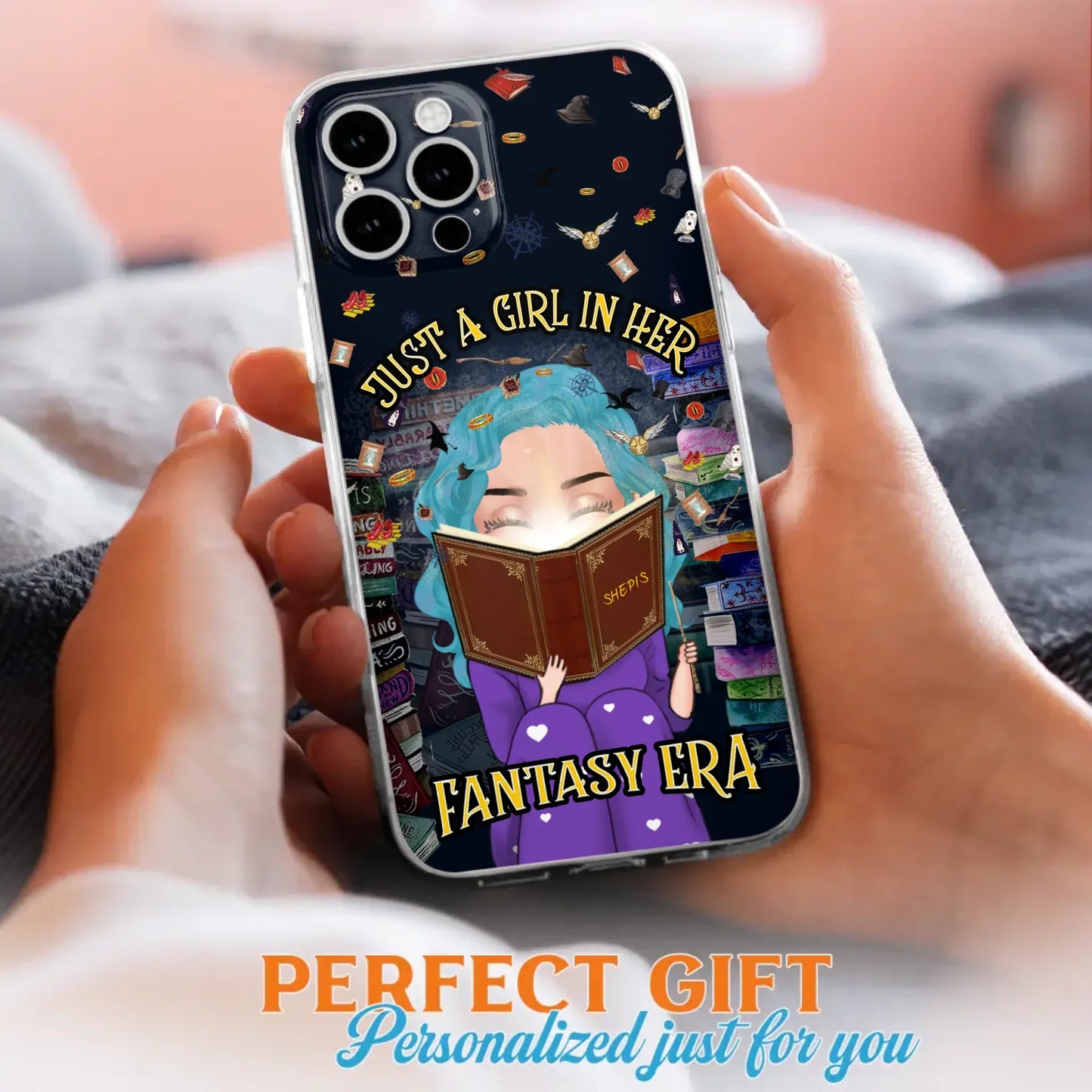 Custom Personalized Reading Book Phone Case - Gift Idea For Book Lovers - Just A Girl In Her Fantasy Era - Case For iPhone/ Samsung