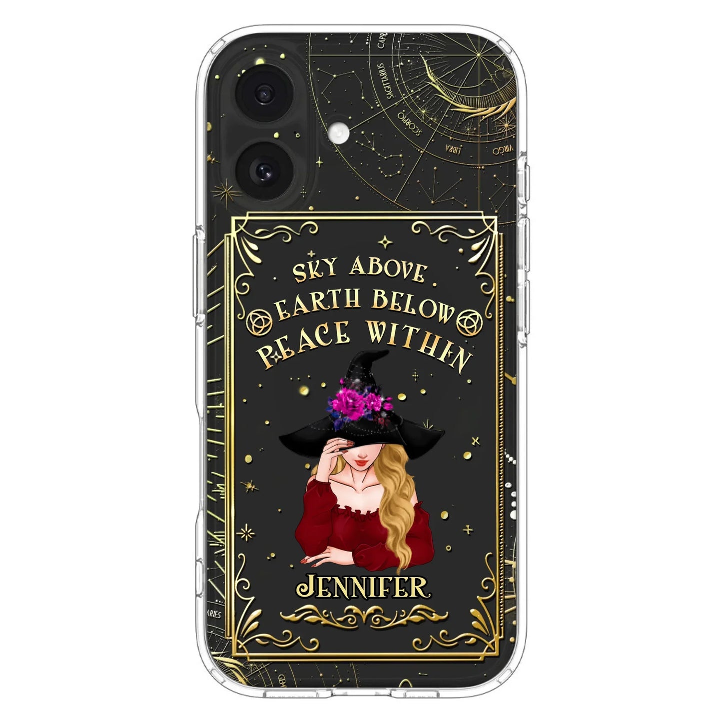 Custom Personalized Witch Tarrot Card Phone Case - Gift Idea For Witch/ Tarrot Lover - Sky Above Earth Below Peace Within - Case For iPhone/ Samsung