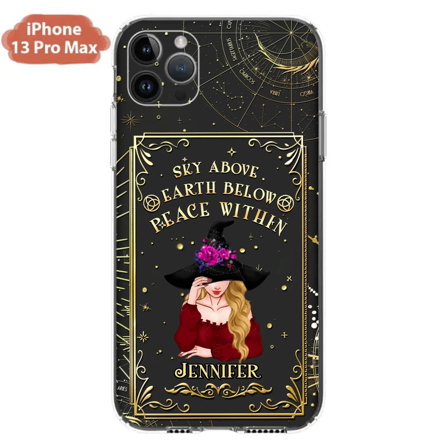 Custom Personalized Witch Tarrot Card Phone Case - Gift Idea For Witch/ Tarrot Lover - Sky Above Earth Below Peace Within - Case For iPhone/ Samsung