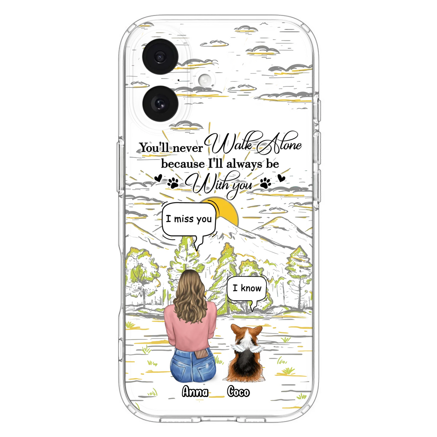 Custom Personalized Memorial iPhone/ Samsung Cases - Gift Idea For Pet Owner with up to 4 Pets - You'll Never Walk Alone Because I'll Always Be With You