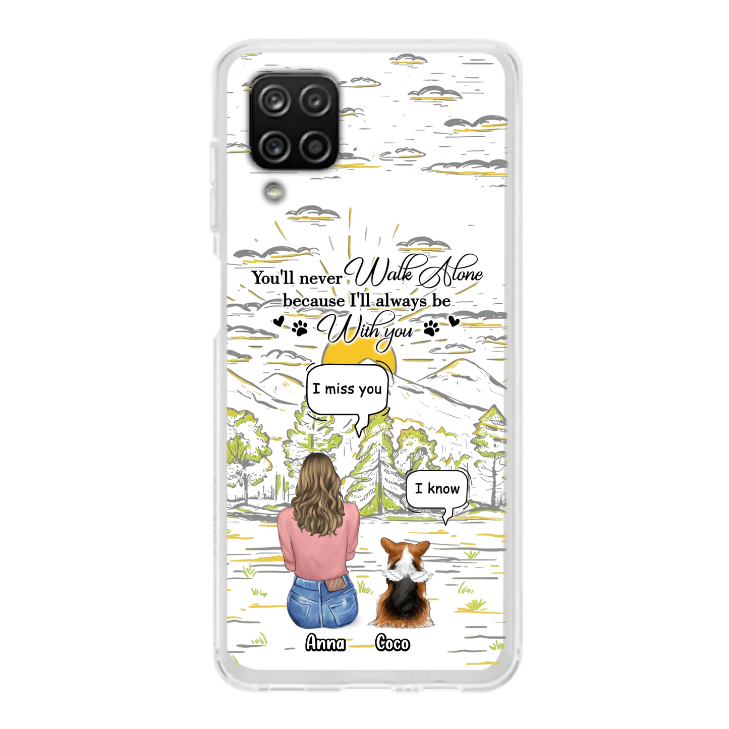 Custom Personalized Memorial iPhone/ Samsung Cases - Gift Idea For Pet Owner with up to 4 Pets - You'll Never Walk Alone Because I'll Always Be With You