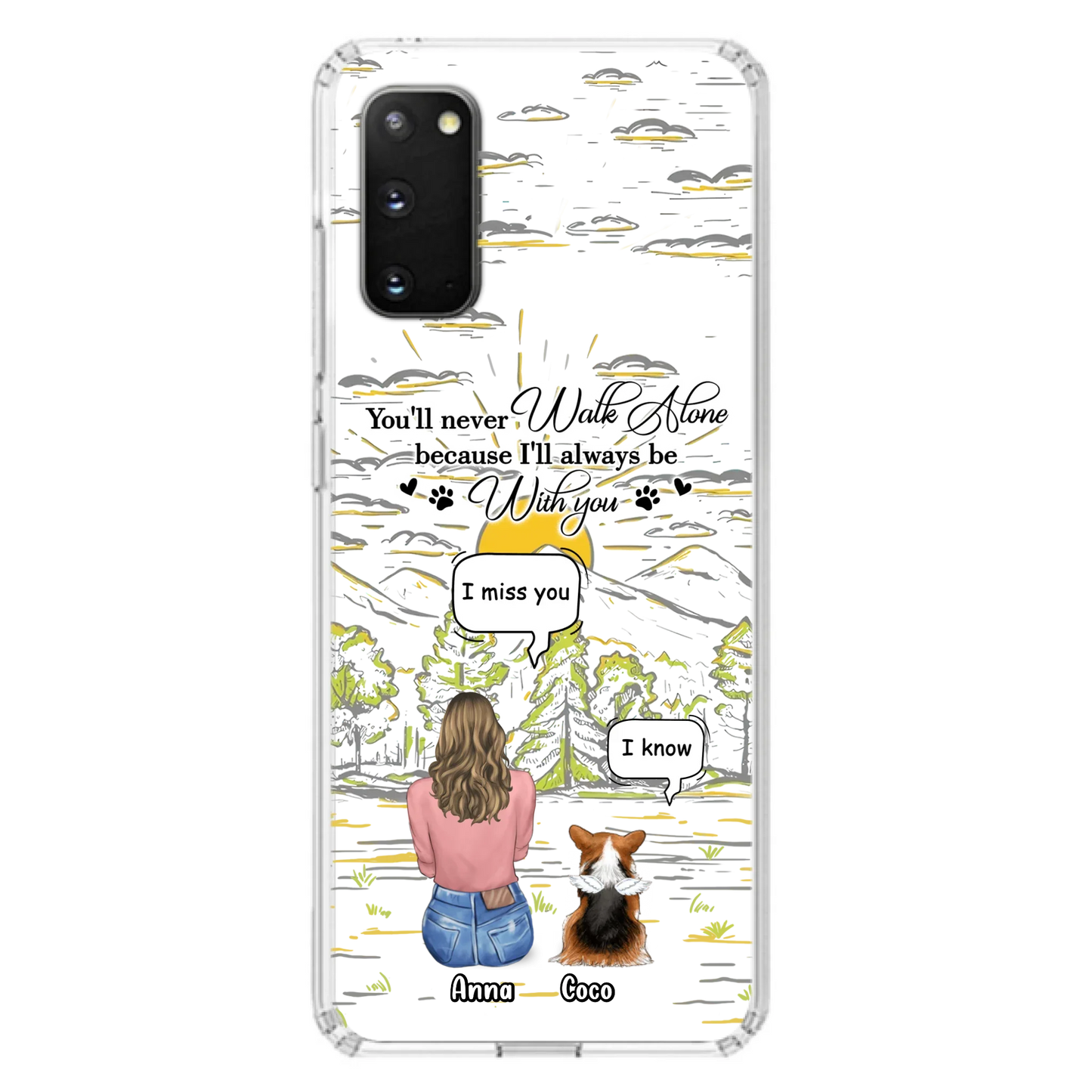 Custom Personalized Memorial iPhone/ Samsung Cases - Gift Idea For Pet Owner with up to 4 Pets - You'll Never Walk Alone Because I'll Always Be With You