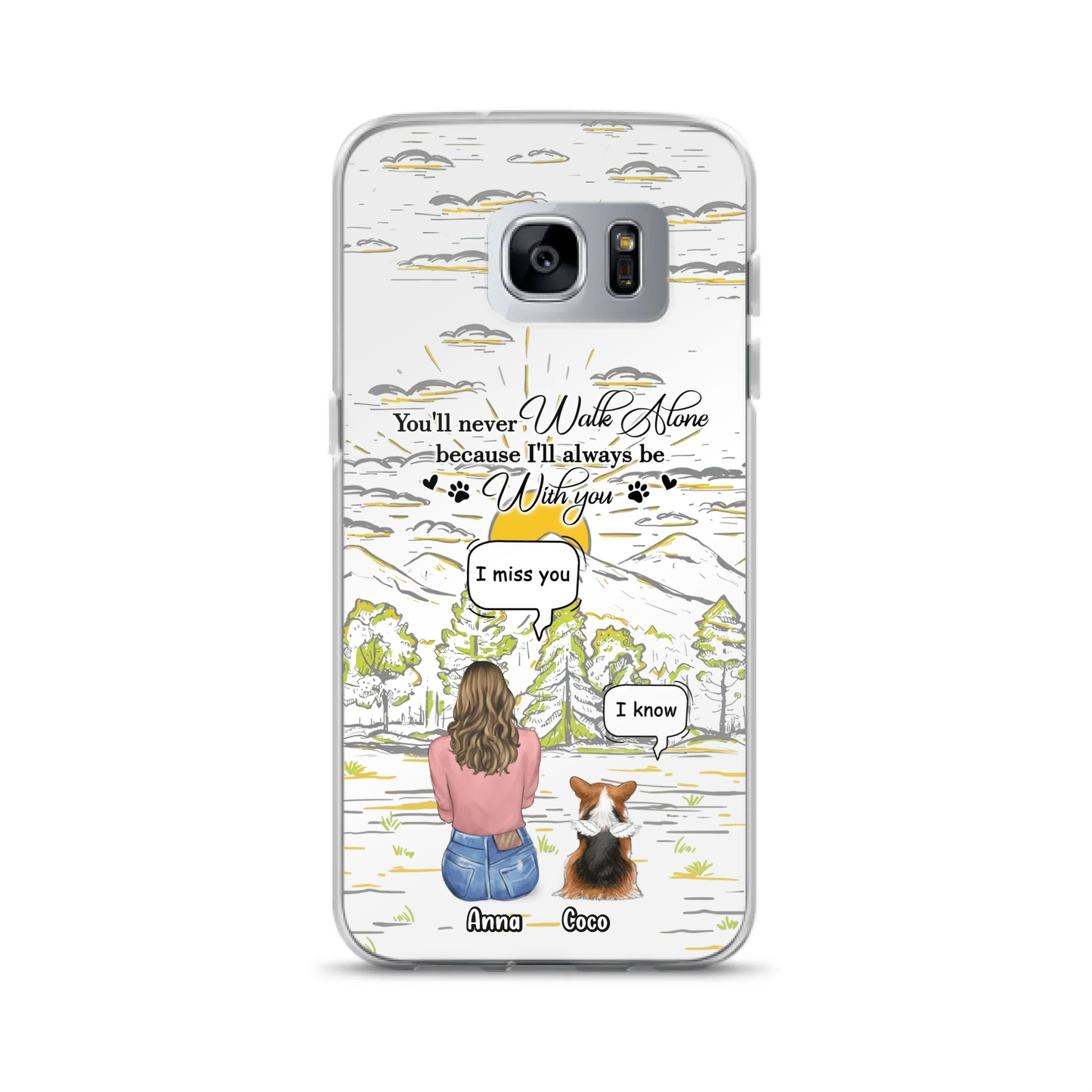 Custom Personalized Memorial iPhone/ Samsung Cases - Gift Idea For Pet Owner with up to 4 Pets - You'll Never Walk Alone Because I'll Always Be With You