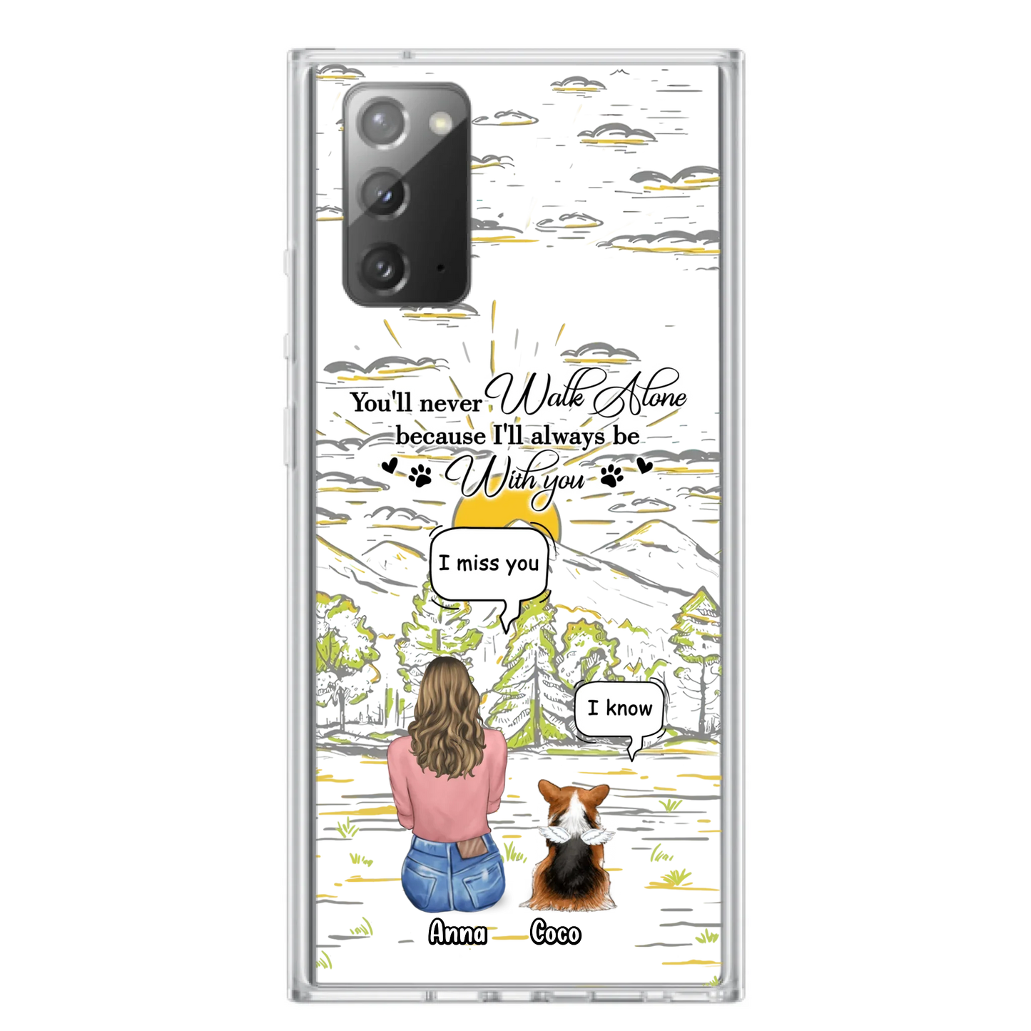 Custom Personalized Memorial iPhone/ Samsung Cases - Gift Idea For Pet Owner with up to 4 Pets - You'll Never Walk Alone Because I'll Always Be With You