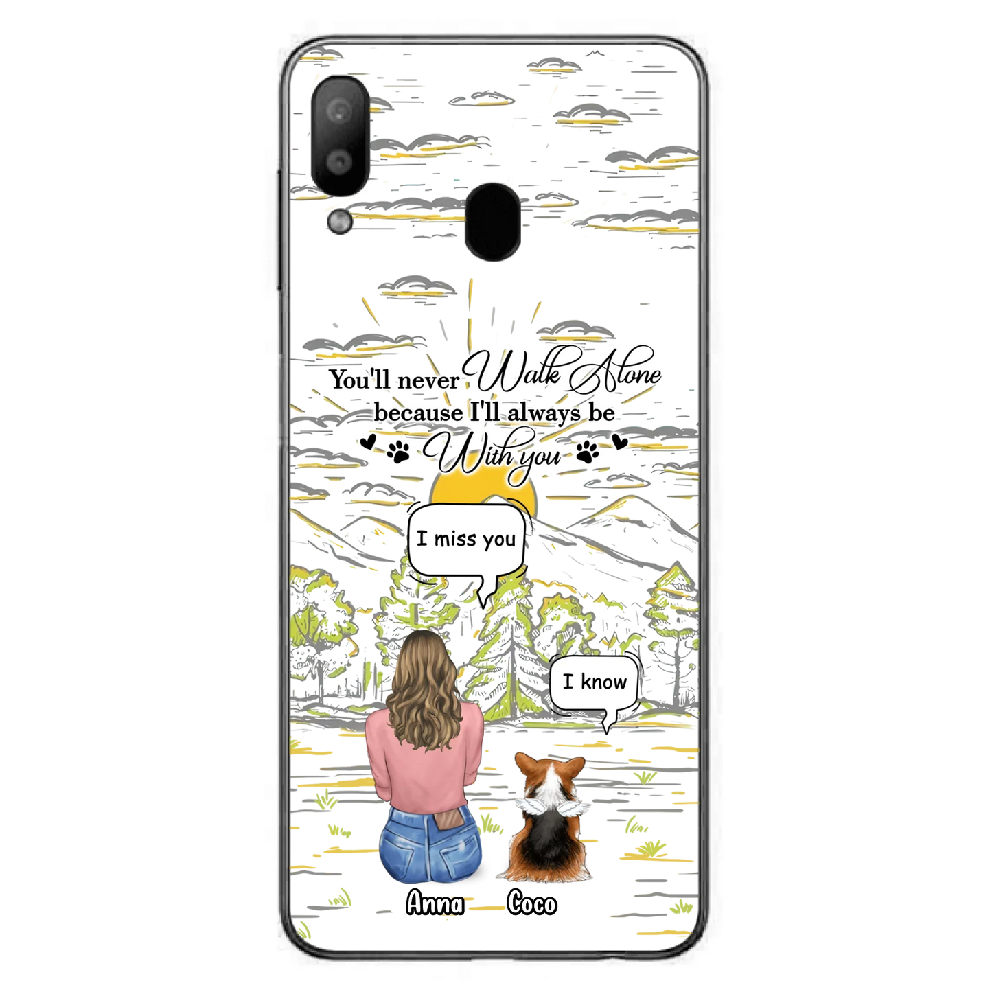 Custom Personalized Memorial iPhone/ Samsung Cases - Gift Idea For Pet Owner with up to 4 Pets - You'll Never Walk Alone Because I'll Always Be With You