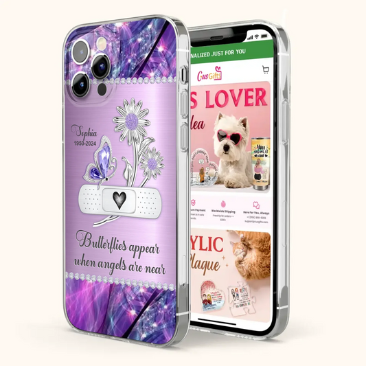 Custom Personalized Memorial Phone Case - Memorial Gift For Family Member - Butterflies Appear When Angels Are Near - Case For iPhone/ Samsung